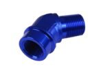 Adaptador de 1/8 NPT, acoplamiento hembra-macho de 45' para manguera, color azul.
