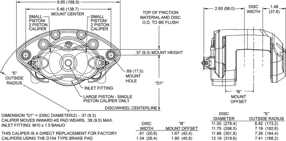 D154_caliper-cm-lg_7 Pinza de freno flotante universal Wilwood 120-11873 D154 de 2 pistones, color negro. - Imagen 1
