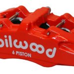 Pinza de freno Wilwood 120-13431 Dynapro 6A forjada con montaje en tuerca, izquierda, 6 pistones, color rojo.