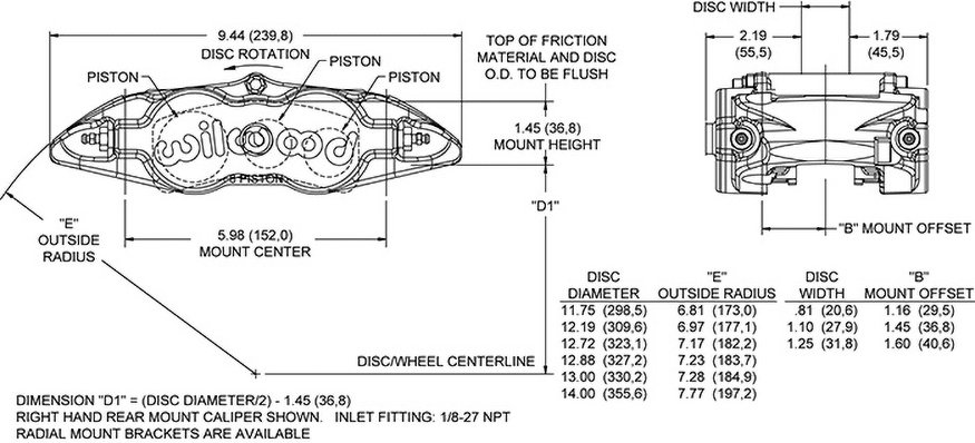 dxf32.tmp Pinza de freno Wilwood 120-12002 FNSL6R de montaje radial, derecha, 6 pistones, color rojo. - Imagen 1