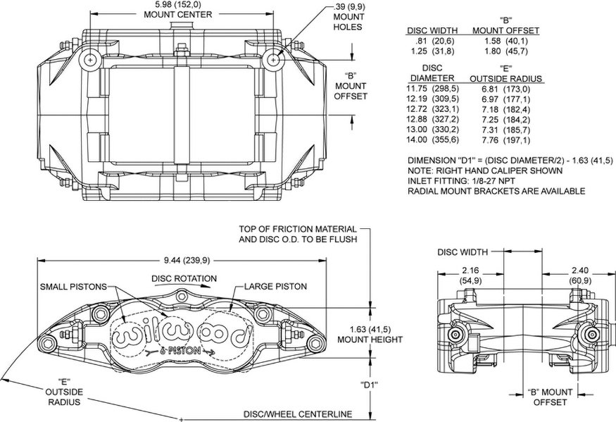 dxf8E62.tmp Pinza de freno Wilwood 120-13237 Superlite forjada de montaje radial, derecha, 6 pistones - Imagen 1