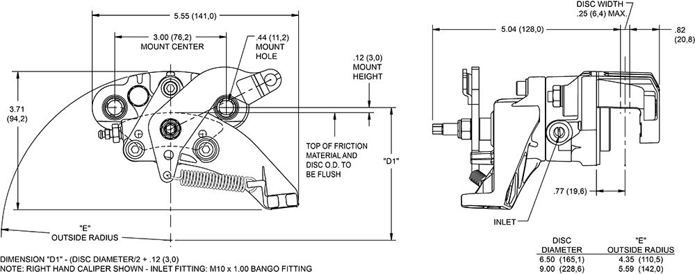 HM 4 & 5 Caliper 120-11025 & 120-11027 Pinza de freno Wilwood 120-11027 HM5 Hydra-Mechanical de montaje flotante, derecha, 1 pistón - Imagen 1