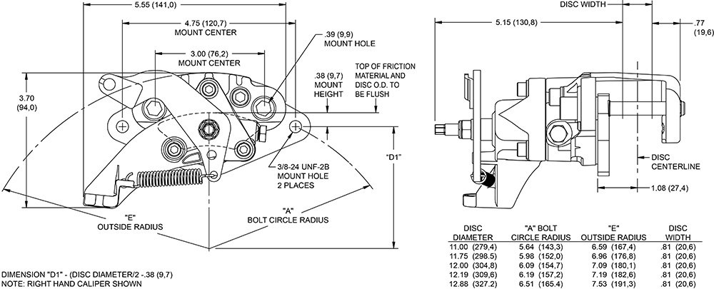 MC4 Mechanical P-Brake Caliper Pinza de freno mecánica flotante Wilwood 120-17265 MC4, izquierda, 1 pistón - Imagen 1