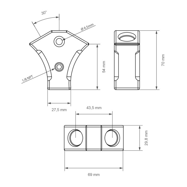 NP-410-01-201-4 Nuke Performance Y-Block Adapter Fitting AN-8 ORB 3x - Imagen 1