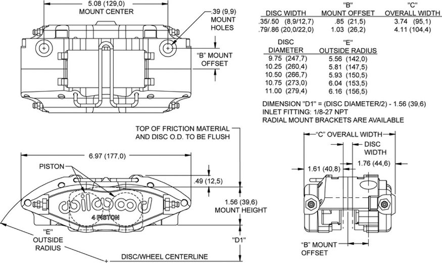 dxf1727.tmp Pinza de freno radial universal Wilwood 120-15734 Powerlite de 4 pistones - Imagen 1