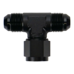 8AN Male Flare to Female Flare Swivel Tee on 90 DeatschWerks