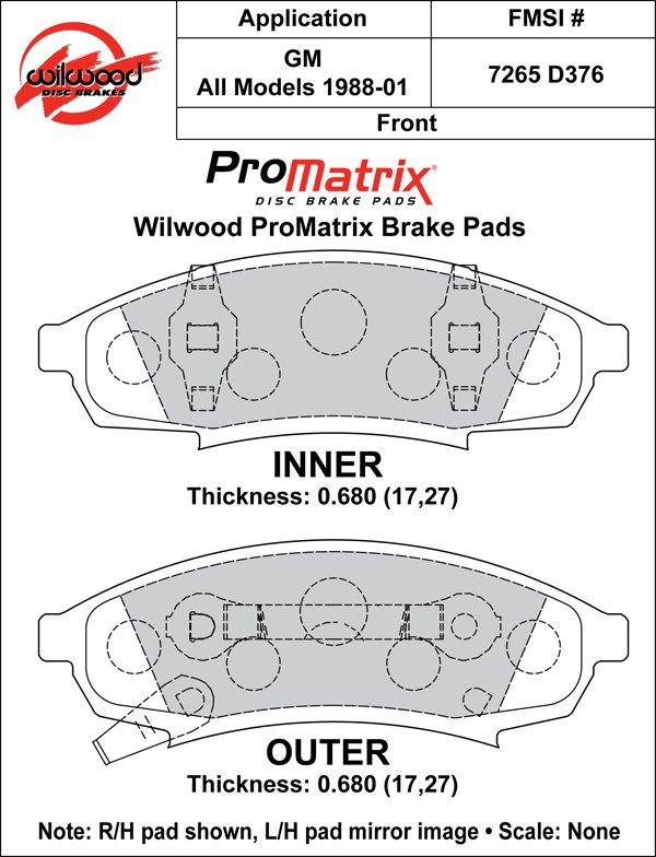 USA-WIL-150-D0376K-1 Pastillas de freno Wilwood 150-D0376K PM ProMatrix D376 Street Performance Racing Pads .68 - Imagen 1