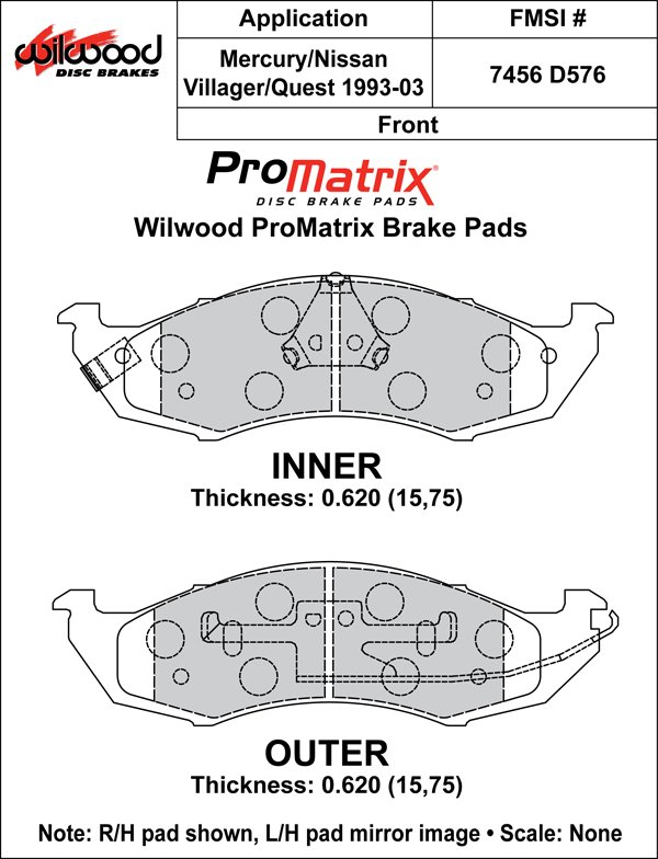 USA-WIL-150-D0576K-1 Pastillas de freno Wilwood 150-D0576K PM ProMatrix D576 Street Performance Racing Pads .62 - Imagen 1