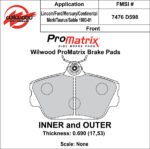 Pastillas de freno Wilwood 150-D0598K PM ProMatrix D598 Street Performance Racing Pads .69