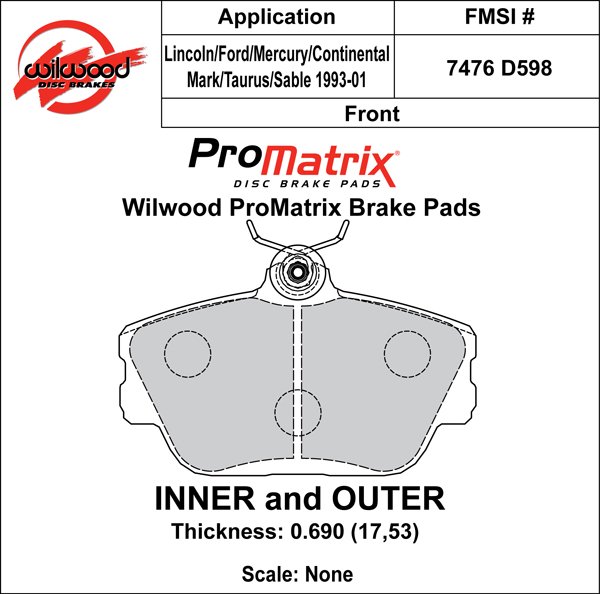 USA-WIL-150-D0598K-2 Pastillas de freno Wilwood 150-D0598K PM ProMatrix D598 Street Performance Racing Pads .69 - Imagen 1