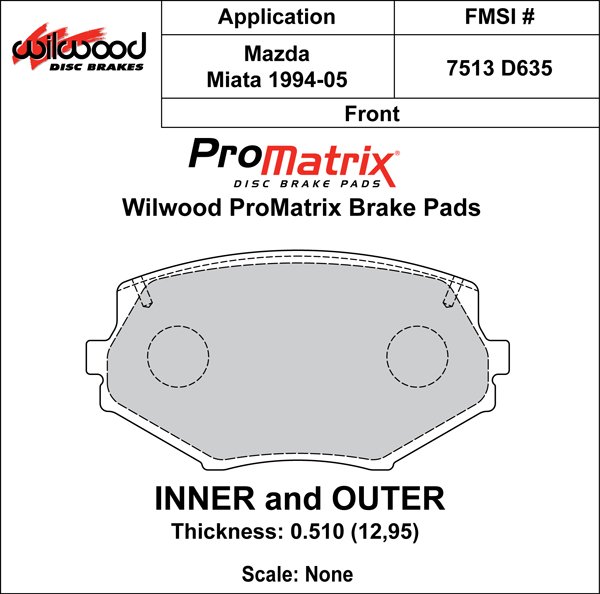 USA-WIL-150-D0635K-1 Pastillas de freno Wilwood 150-D0635K PM ProMatrix D635 Street Performance Racing Pads .51 - Imagen 1