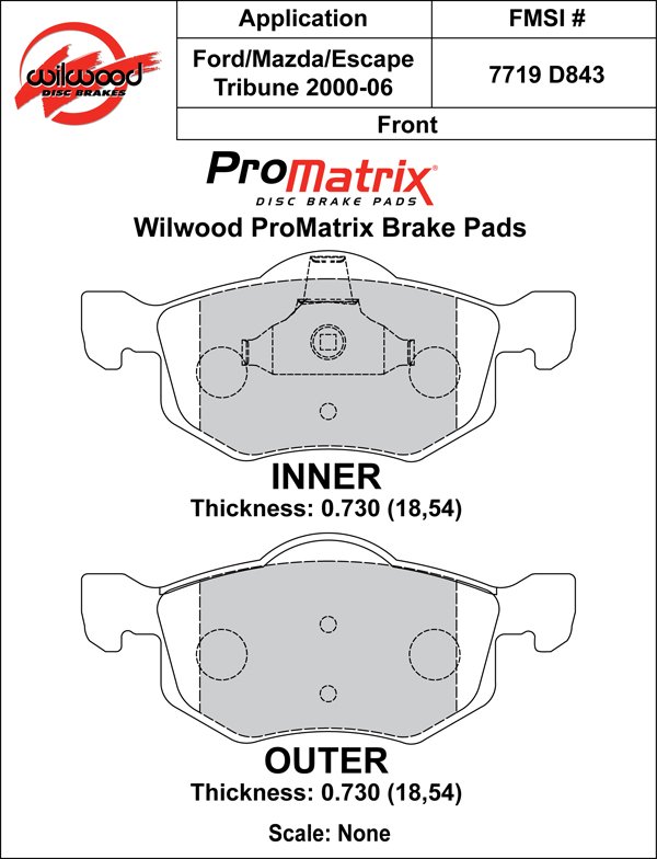 USA-WIL-150-D0843K-1 Pastillas de freno Wilwood 150-D0843K PM ProMatrix D843 Street Performance Racing Pads .73 - Imagen 1