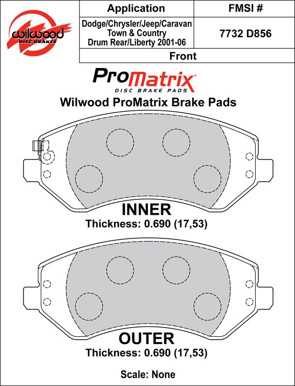 USA-WIL-150-D0856K-1 Pastillas de freno Wilwood 150-D0856K PM Promatrix D856 Street Performance Racing Pads .69 - Imagen 1