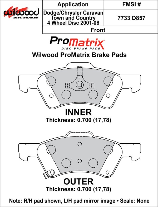 USA-WIL-150-D0857K-1 Pastillas de freno Wilwood 150-D0857K PM ProMatrix D857 Street Performance Racing Pads .70 - Imagen 1