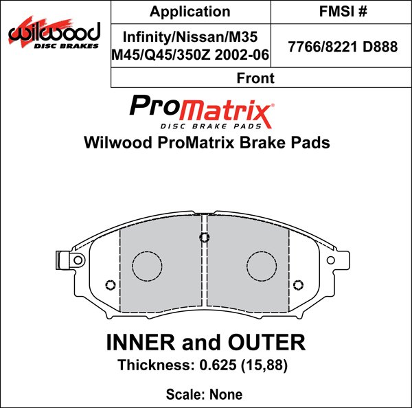 USA-WIL-150-D0888K-1 Pastillas de freno Wilwood 150-D0888K PM ProMatrix D888 Street Performance Racing Pads .625 - Imagen 1