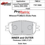 Pastillas de freno Wilwood 150-D0908K PM ProMatrix D908 Street Performance Racing Pads .68