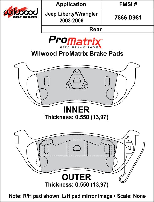 USA-WIL-150-D0981K-1 Pastillas de freno Wilwood 150-D0981K PM ProMatrix D981 Street Performance Racing Pads .55 - Imagen 1