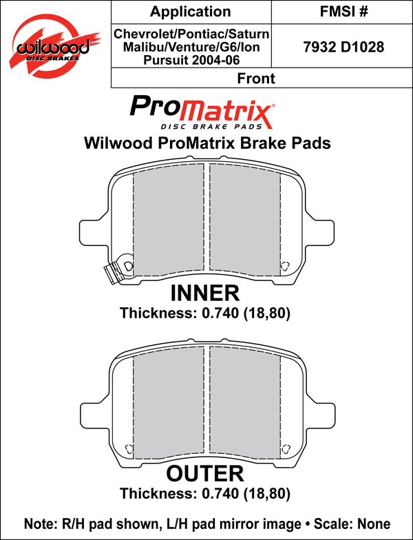 USA-WIL-150-D1028K-1 Pastillas de freno Wilwood 150-D1028K PM ProMatrix D1028 Street Performance Racing Pads .74 - Imagen 1