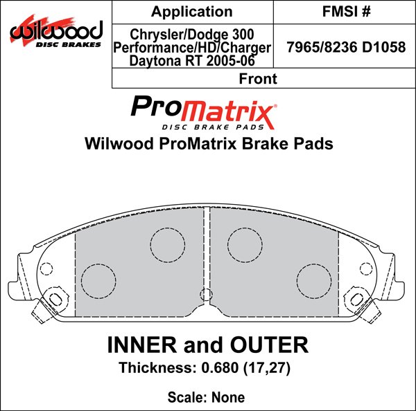 USA-WIL-150-D1058K-1 Pastillas de freno Wilwood 150-D1058K PM ProMatrix D1058 Street Performance Racing Pads .68 - Imagen 1