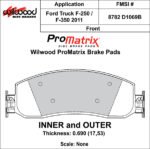Pastillas de freno Wilwood 150-D1069BK PM ProMatrix D1069B Pastillas de competición de alto rendimiento para calle .69