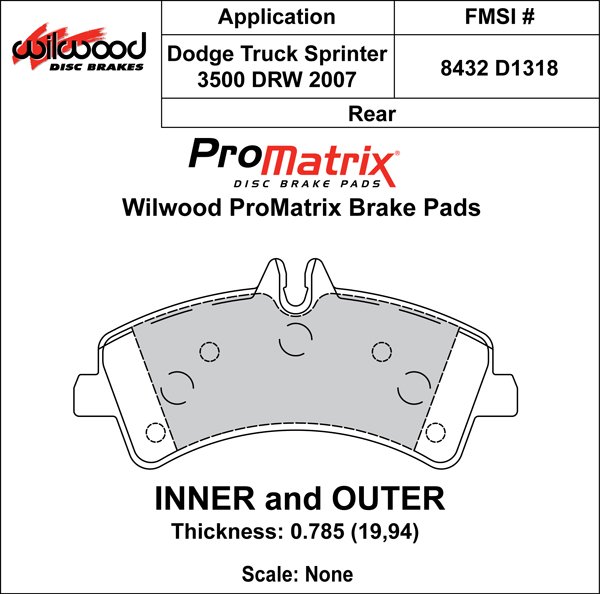 USA-WIL-150-D1318K-1 Pastillas de freno Wilwood 150-D1318K PM ProMatrix D1318 Street Performance Racing Pads .785 - Imagen 1