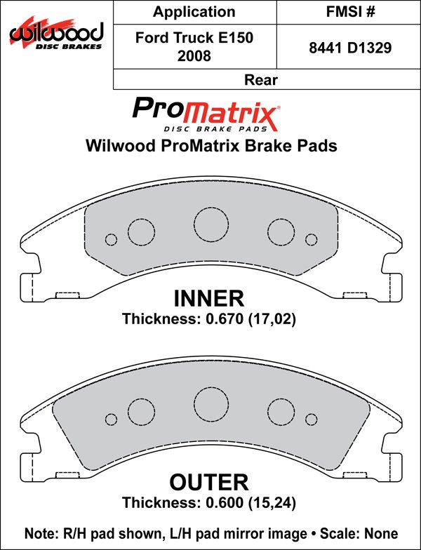 USA-WIL-150-D1329K-1 Pastillas de freno Wilwood 150-D1329K PM ProMatrix D1329 Pastillas de competición de alto rendimiento para calle .67 .60 - Imagen 1