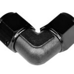 Adaptador AN10 de 90°, acoplamiento hembra-hembra para manguera, color negro.