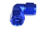 Adaptador AN10 de 90°, acoplamiento hembra-hembra para manguera, color azul.