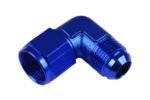 Adaptador AN12 de 90°, acoplamiento hembra-macho para manguera, color azul.