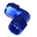 Adaptador AN12 de 90°, acoplamiento hembra-hembra para manguera, color azul.
