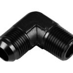 Adaptador AN4-1/4 NPT de 90" con acoplamiento macho-macho para manguera, color negro.