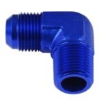 Adaptador AN6-1/2 NPT de 90" con acoplamiento macho-macho para manguera, color azul.