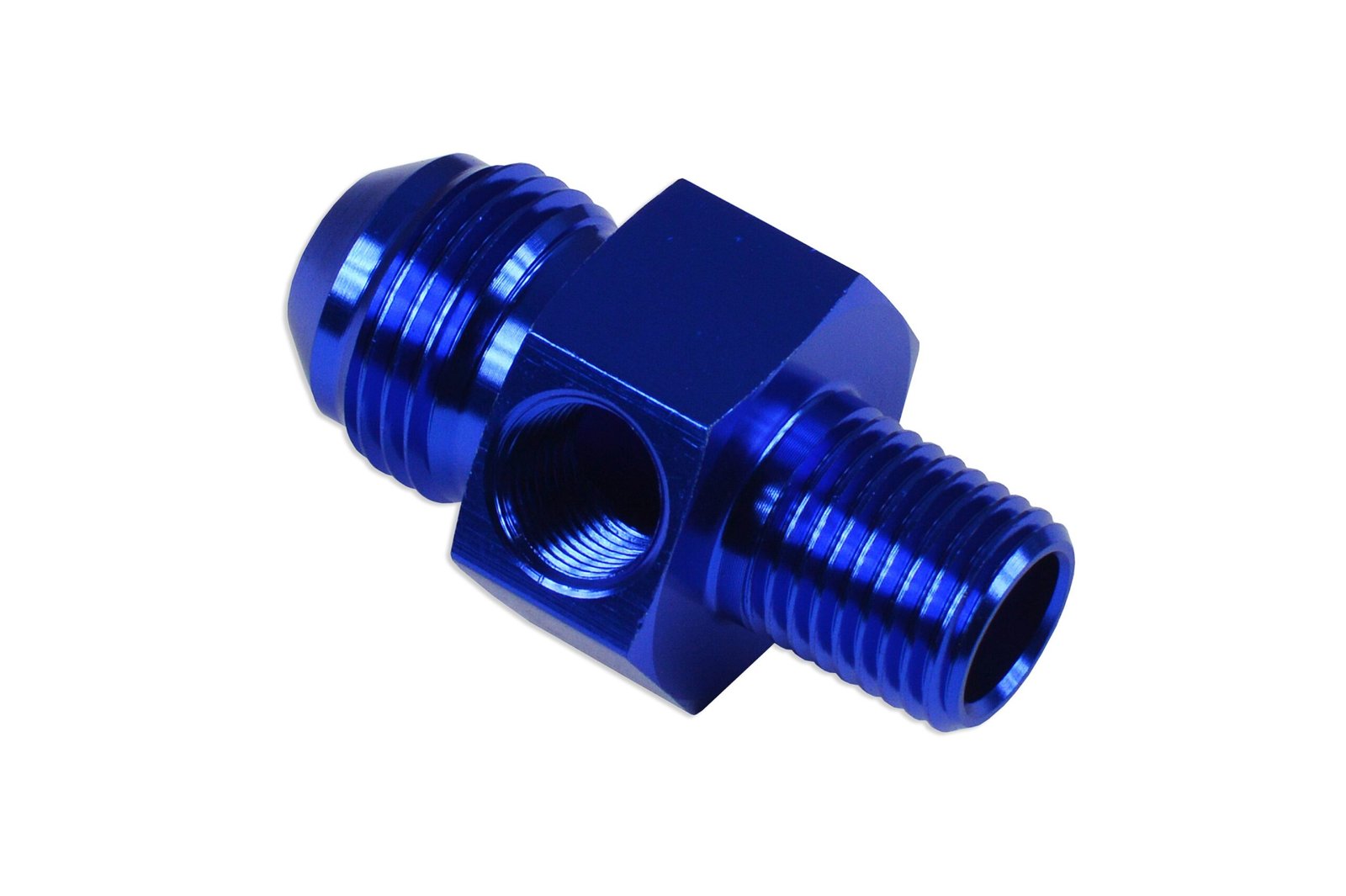 AN6 AN -6 to 1/4 NPT inline 1/8 NPT fuel oil adapter Blue