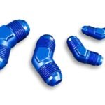 Adaptador AN6 de 45" con acoplamiento macho-macho para manguera, color azul.