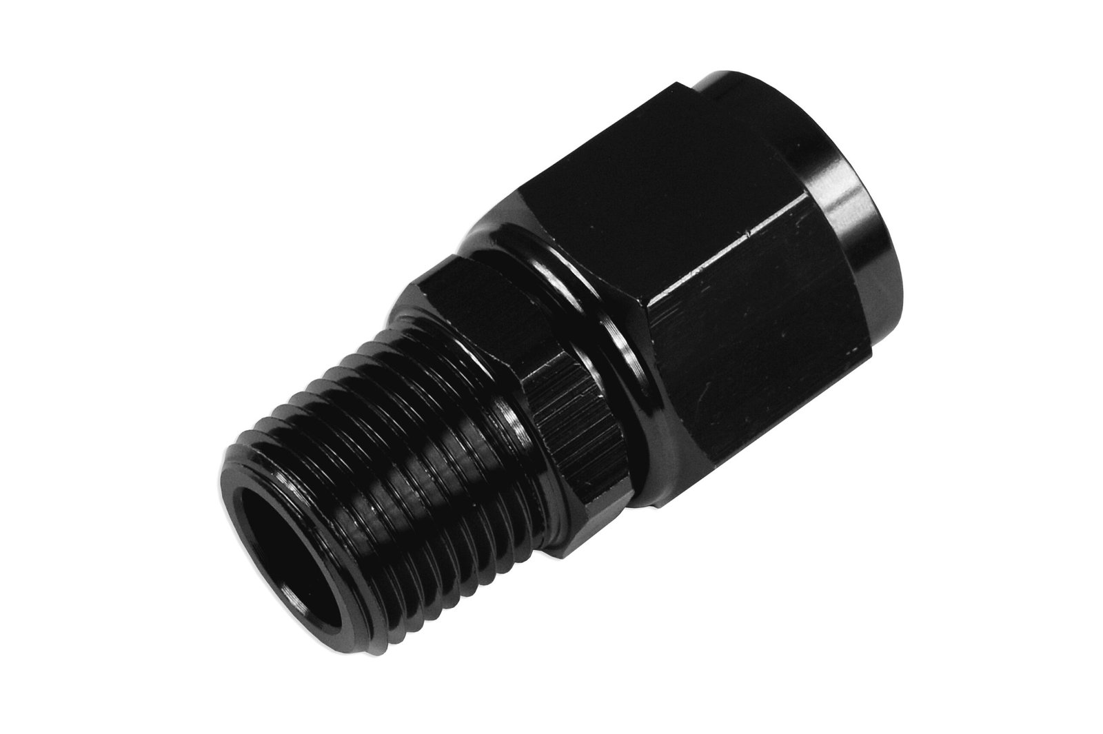 an8-1-8-npt-nypel-adapter-zensko-meski-czarny Adaptador de manguera recto AN-8 JIC Flare a 1/8 NPT hembra-macho, color negro. - Imagen 1