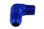 Adaptador AN8-3/8 NPT de 90" con acoplamiento macho-macho para manguera, color azul.