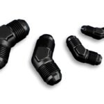 Adaptador AN8 de 45" con acoplamiento macho-macho para manguera, color negro.