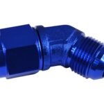 Adaptador AN8 de 45" con acoplamiento hembra-macho para manguera, color azul.