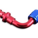 Conector AN8 de 90° de inserción a presión, color rojo.