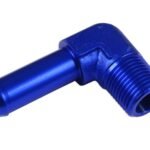 Conector de 90° 1/8 NPT a niple de 1/4" azul