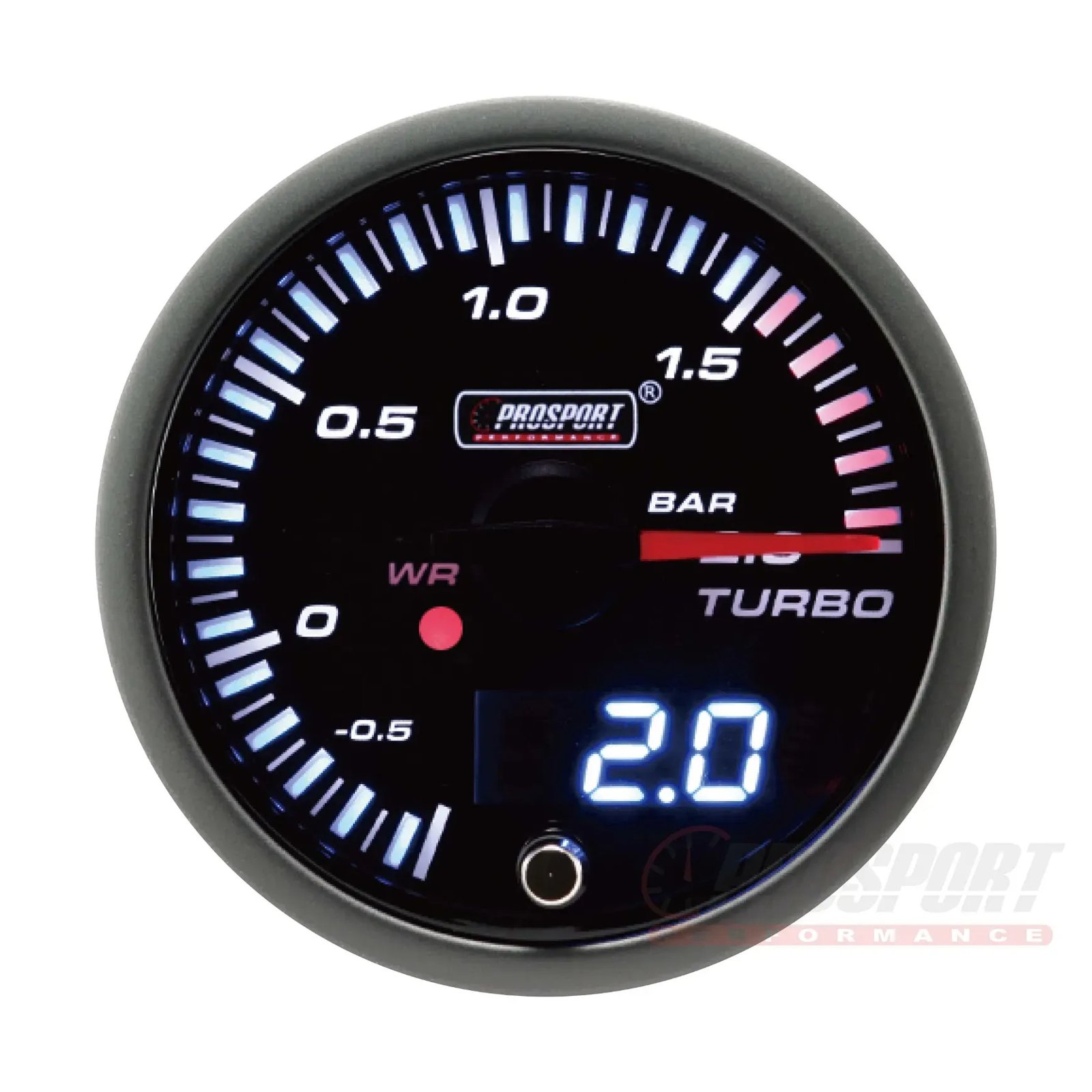 216JDMBO-R Prosport JDM serie 52 mm - Manómetro de presión de turbo de 0 a 2 bares con sensor impermeable - Imagen 1
