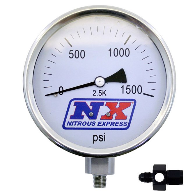 USA-NX-15543 4 Inch Nitrous Pressure Gauge (Liquid Filled) with 8AN Adapter Nitrous Express NX 15543 - Imagen 1