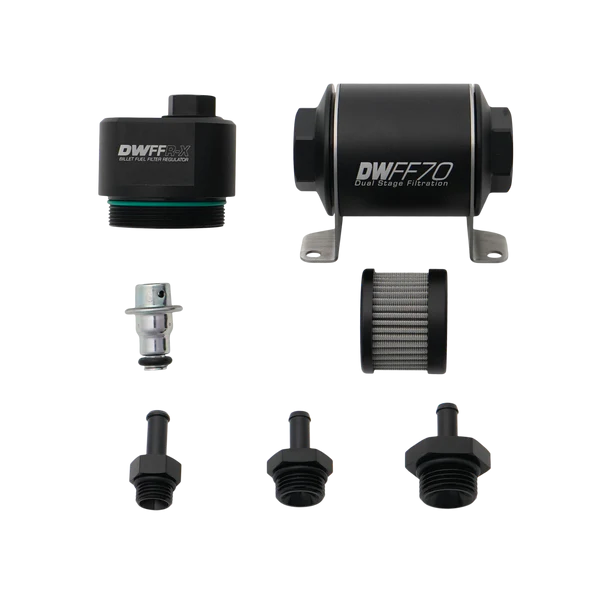 USA-DW-8-FFR-070-010K-516 Regulador de filtro de combustible DWFFR-X de 70 mm mecanizado en aluminio, 10 micras, con conexiones de 5/16 pulgadas, DeatschWerks - Imagen 1