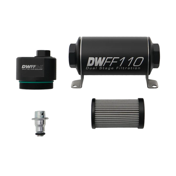USA-DW-8-FFR-110-010K Regulador de filtro de combustible DWFFR-X de 110 mm mecanizado en aluminio, 10 micras, DeatschWerks - Imagen 1